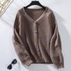 Loose Knitted Sweater Coat Women Solid Color V Neck Lantern Long Sleeve Cardigan Single Breasted