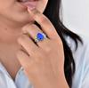 Lapis Lazuli 925 Sterling Silver Ring for Women – Natural Deep Blue Teardrop Gemstone Ring, Bohemian Jewelry