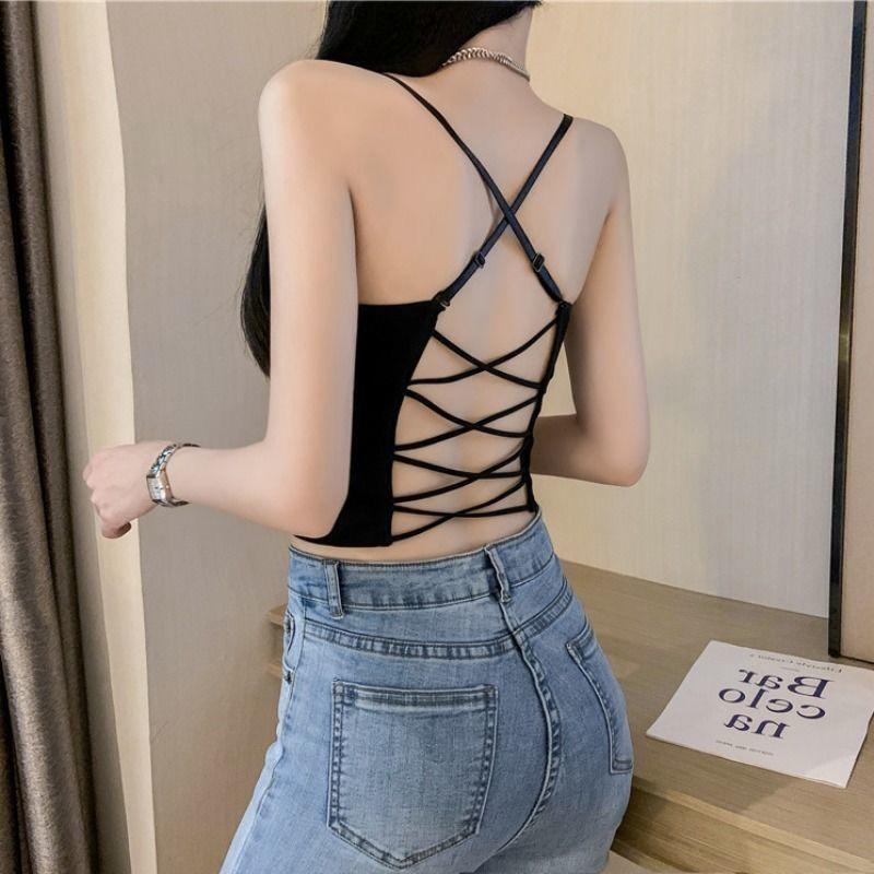 Женские спортивные длинные бюстгальтеры с повязкой на спине, топы на бретельках с открытой спиной, однотонные женские укороченные топы, мягкий бюстгальтер для женщин, топы на бретелях