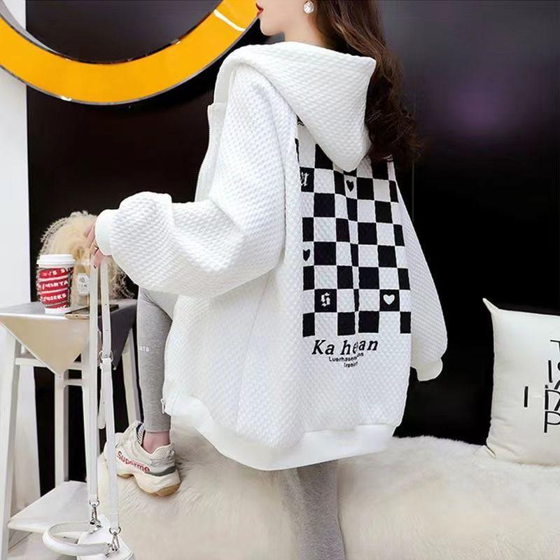 Женская куртка больших размеров с длинным рукавом, худи на молнии, уличная одежда, топы, осень-зима, повседневные свободные толстовки с капюшоном