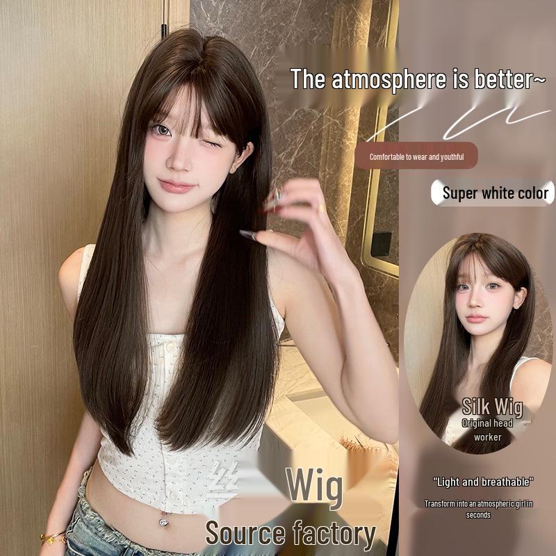Silk Happy Long Straight Black/Brown Wigs for Women with Round Faces - Natural Lolita Style