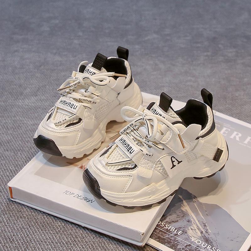 Students Running Shoes Mesh Breathable Children Sneakers Thick Soft Sole 2025 New Fashion Boys Girls Sports Shoes Hook&loop