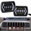 55W 7x6 5X7 LED Projector Headlight Hi-Lo Beam Halo DRL For Jeep Cherokee XJ
