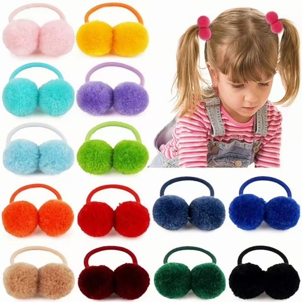 Double Fur Ball Hair Rope Set High Elasticity Hair Bands New Hair Scrunchies For Kids Girls