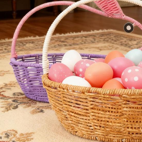 Плетеная ротанговая корзина с кроличьими ушками, ручная работа, корзина пасхального кролика для украшения, подарков, пасхальных яиц, конфет, сувениров для вечеринки, хранения