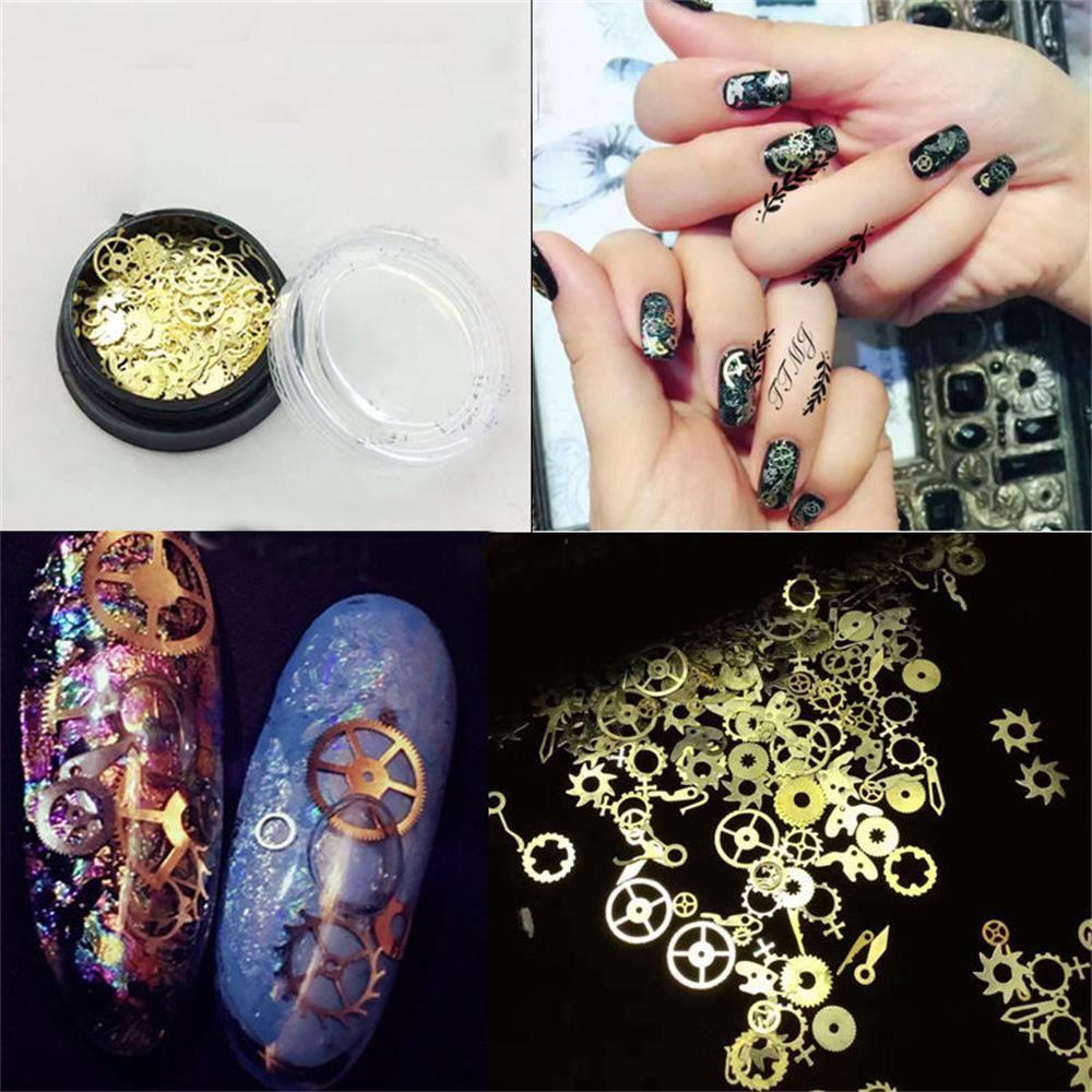 Punk DIY Tips Time Gear 3D Flakes Nail Sequins Manicure Decor Hollow Metallic