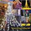 Наружные светодиодные гирлянды с водопадом и дождем, сказочные звезды, водонепроницаемые 350 светодиодные гирлянды для рождественской елки, рождественские украшения для сада