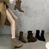Женские полусапожки на толстом каблуке 2025 осень новые остроносые ботильоны на высоком каблуке черные бархатные матовая кожа на среднем каблуке ботильоны