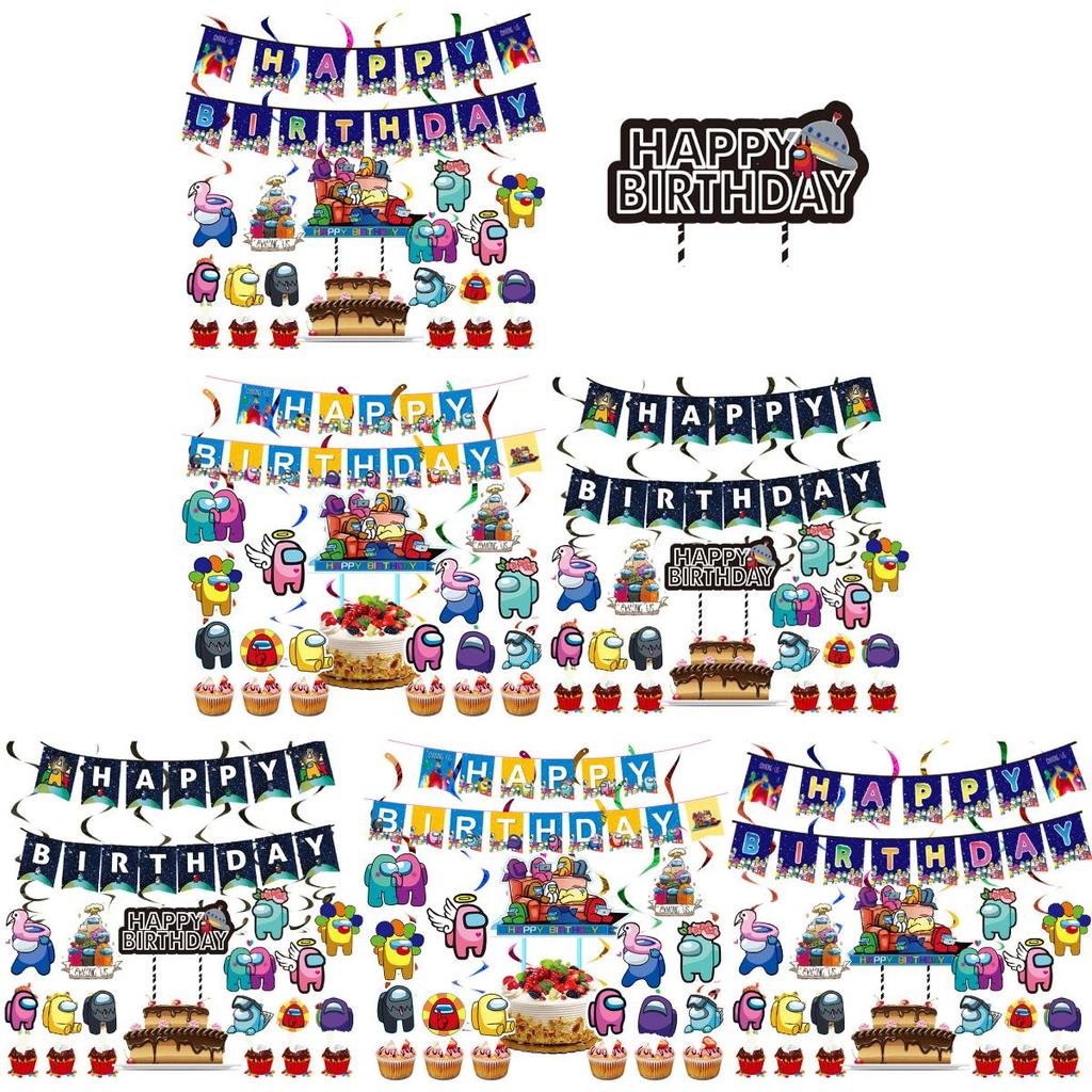 Us Party Among Set Suit Decoration Supplies Banner Cupcake Topper Alien Space