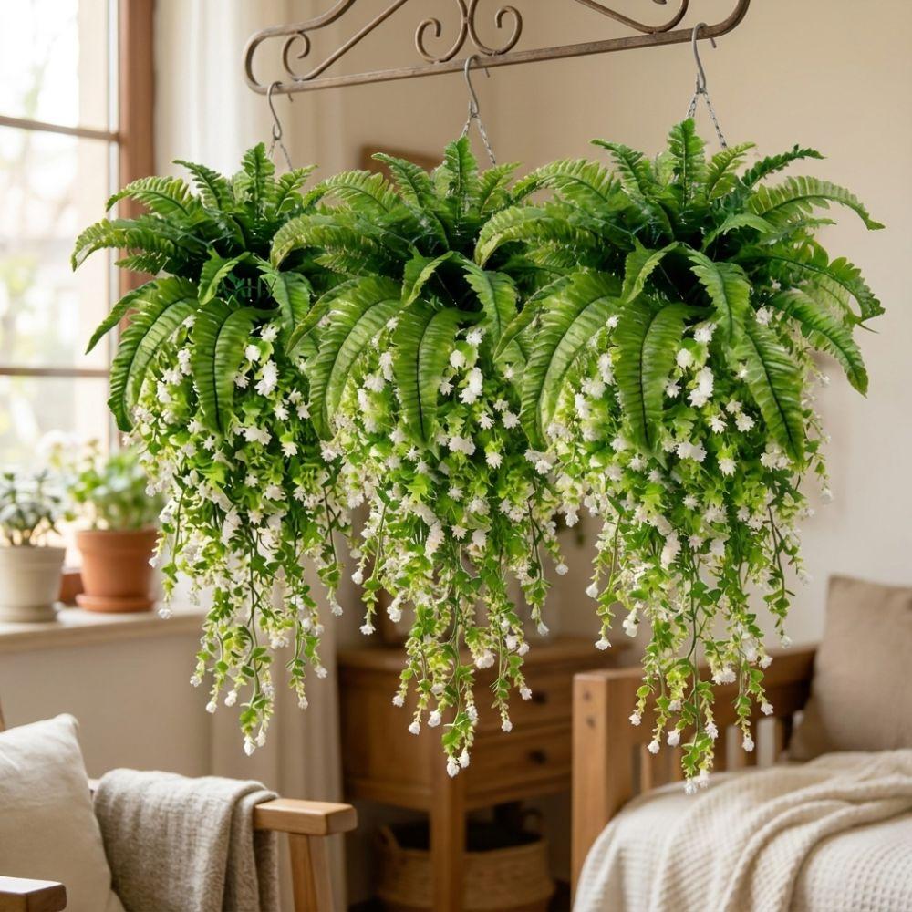 Lush Leaves Fake Fern Hanging Plants Realistic Mixed Faux Fern Garland Spring Holiday