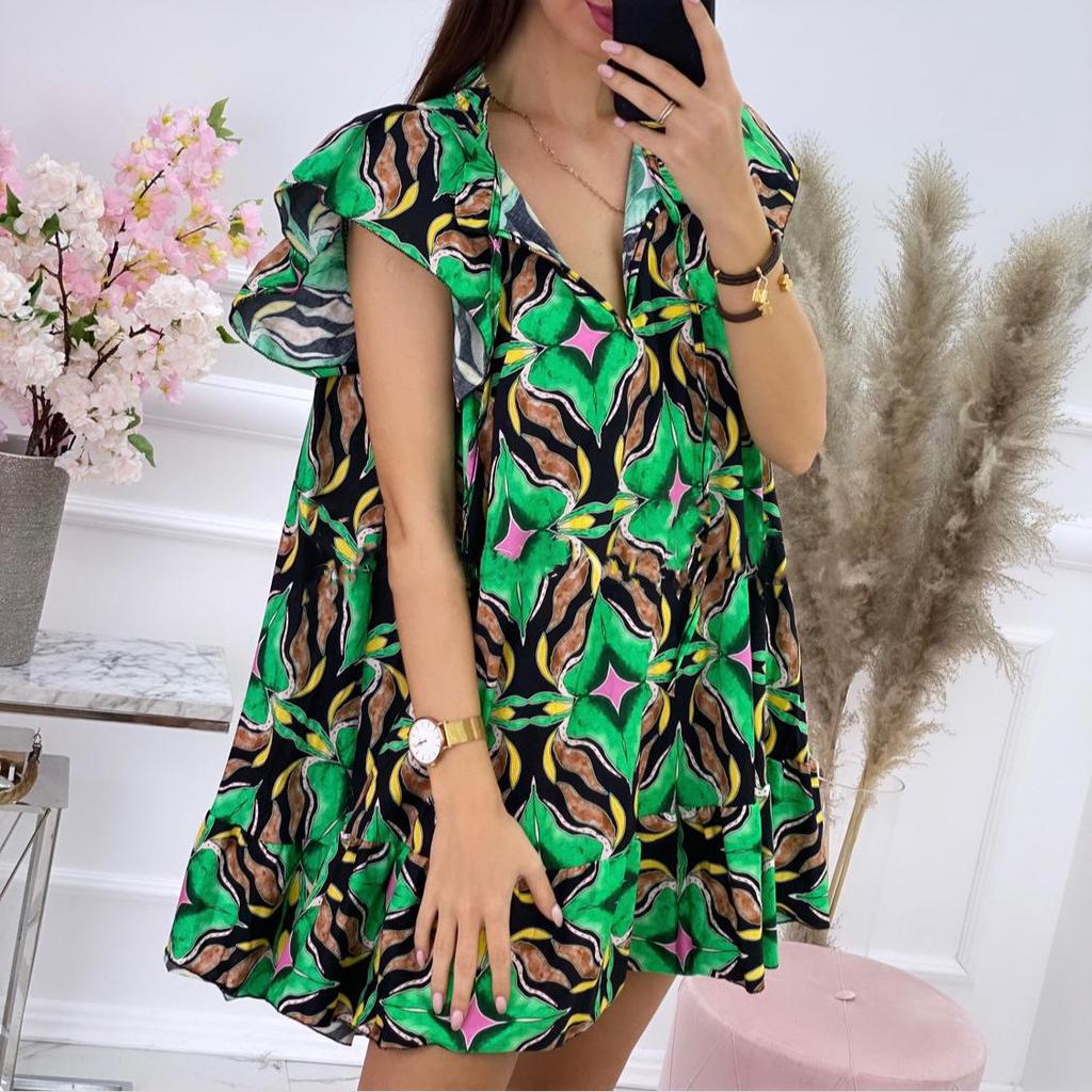 Summer Multi-Color Print Short Dress - Casual Women's Clothing