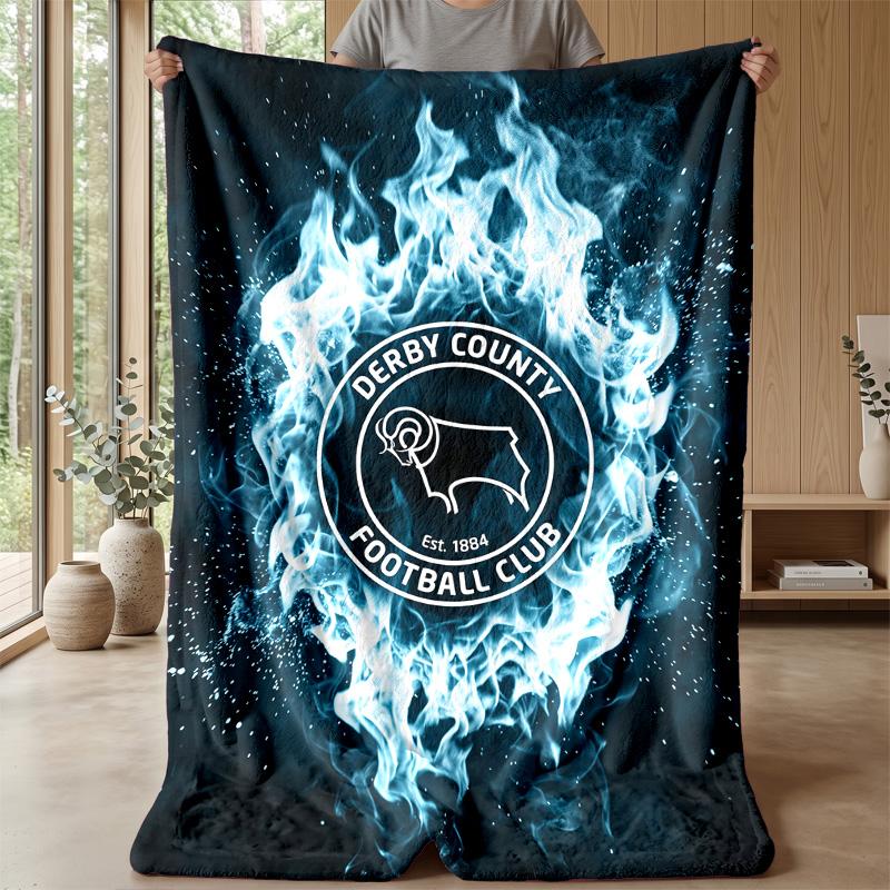 Derby County Football Print Flannel Blanket, Soft Warm Lightweight Throw Blanket for Sofa Bed Camping