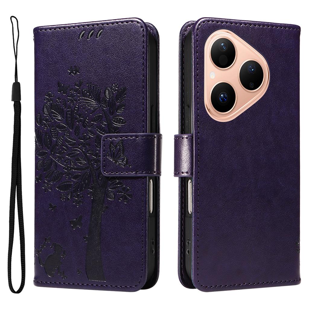 For Huawei Pura 80 Phone Case with Stand Cat Tree Pattern Leather Wallet Mobile Cover