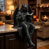 Yousheng Gothic Dark Fantasy Figure, Reading Hooded Grim Reaper Statue, Halloween Resin Sitting Skeleton Figurine for Bookshelf Home