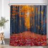 Autumn Landscape Shower Curtain Maple Forest Waterfall Landscape Tree Bathroom Decoration Polyester Bathtub Curtain