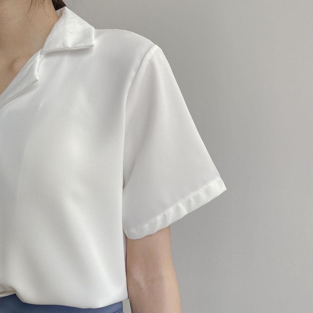 Office Lady Retro Korean Style Lapel Solid Short Sleeve Casual Shirt