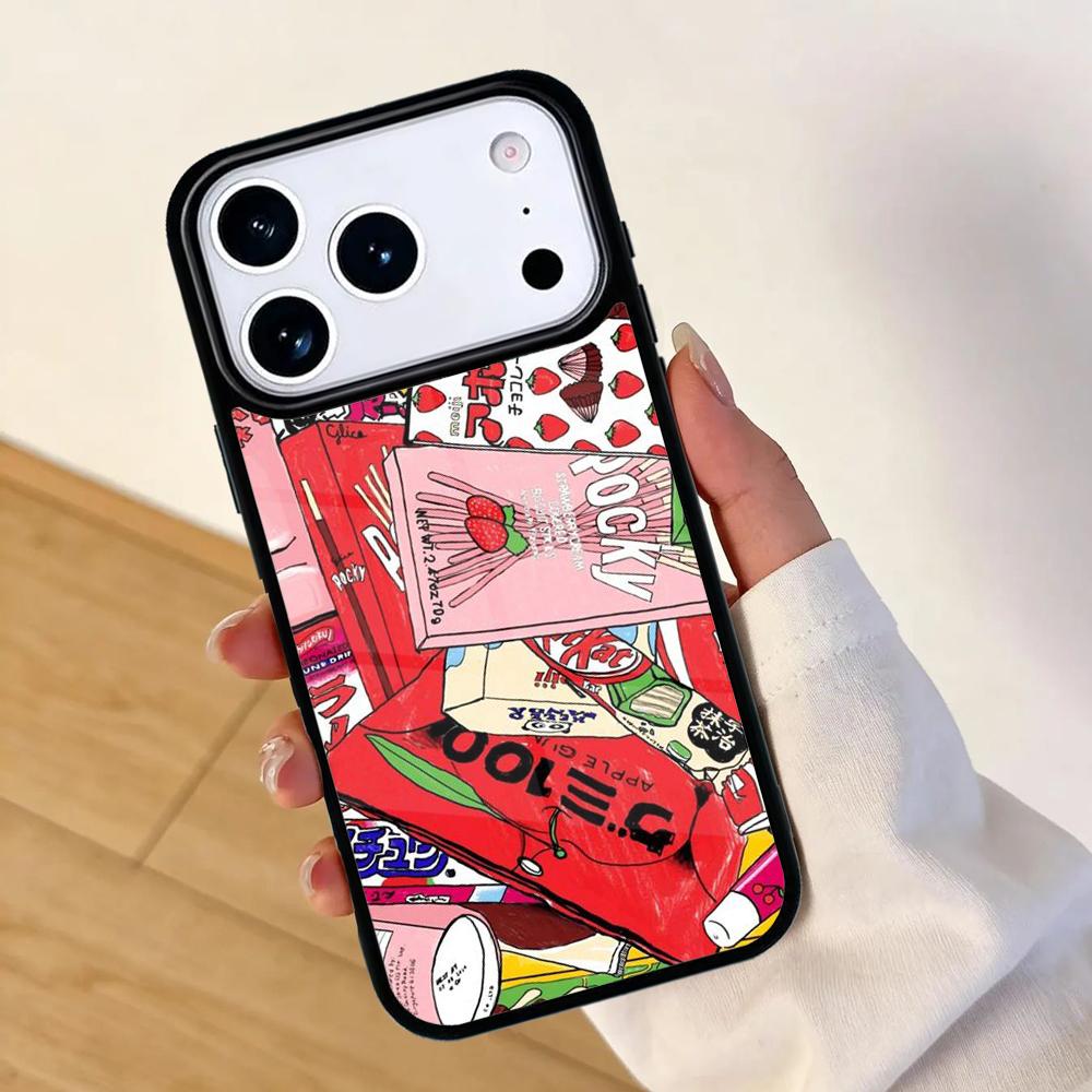 Kawaii Japanese Strawberry Milk Drink Bottle Mobile Phone Case for IPhone 17 AIR 16pro Max 15 14 13 12 11 Bumper Cover