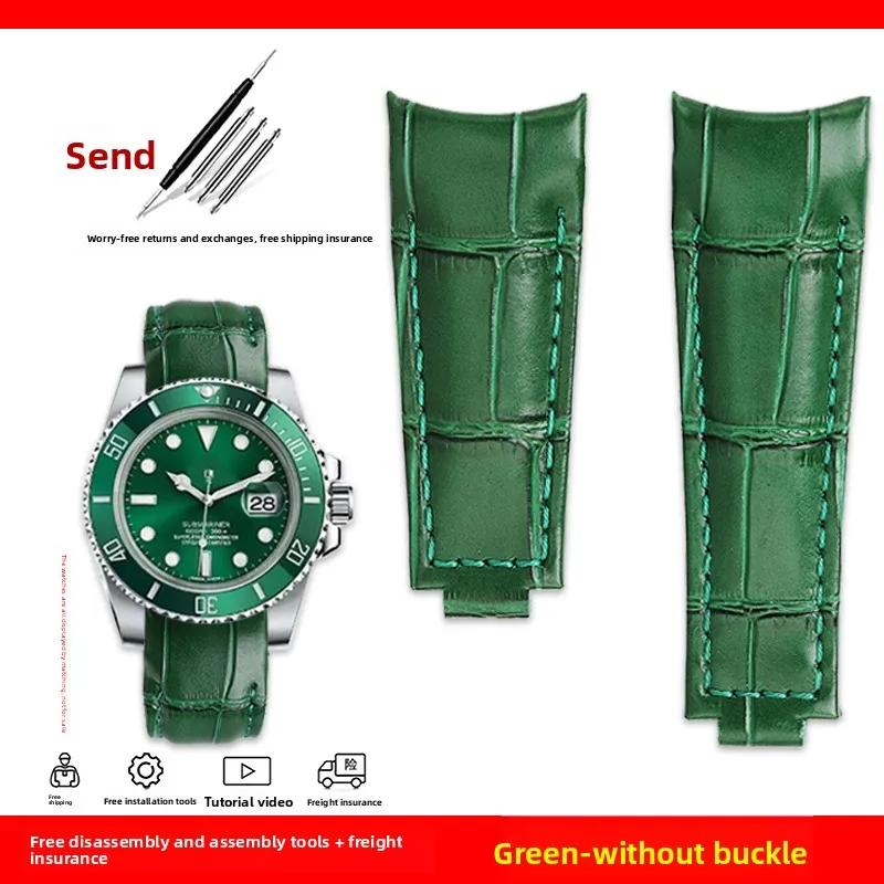 Изогнутый ремешок для часов 20 мм Original Style Для Rolex Water Ghost Натуральная кожаный ремешок GMT Submariner Daytona мужской браслет