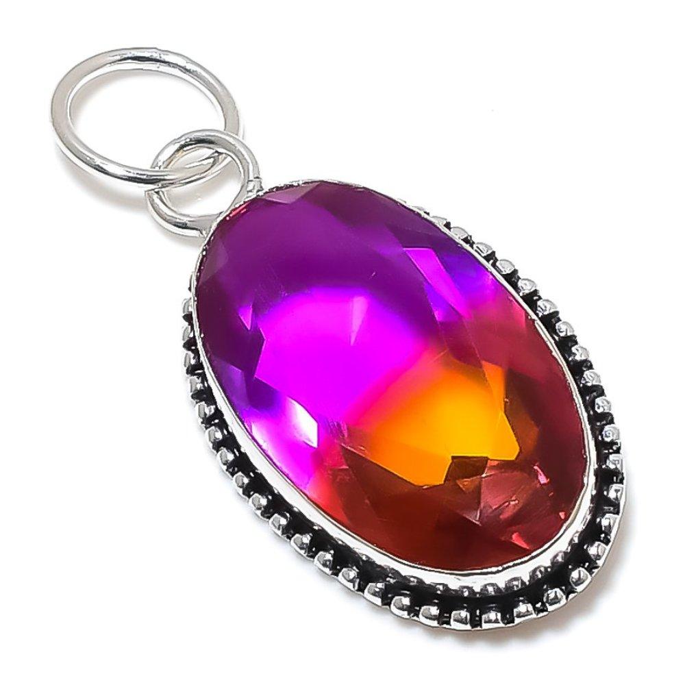Natural Bi-Color Tourmaline Handmade 925 Sterling Silver Pendant 2.17" u0E62