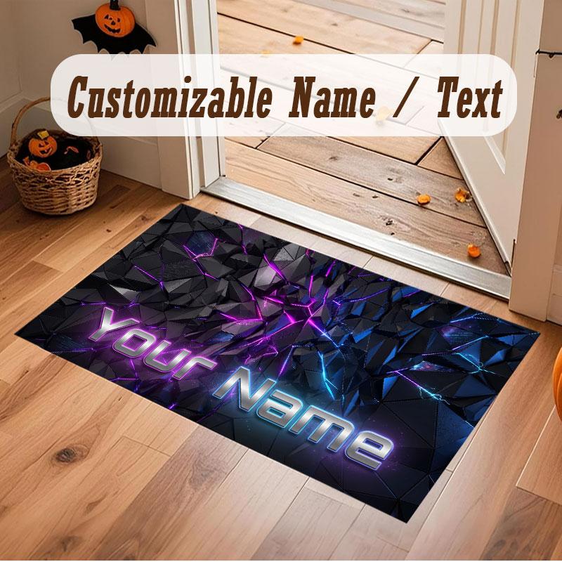 Abstract Geometric Theme Crystal Velvet Floor Rug Personalized Custom Name Text Warm Carpet Home Decoration