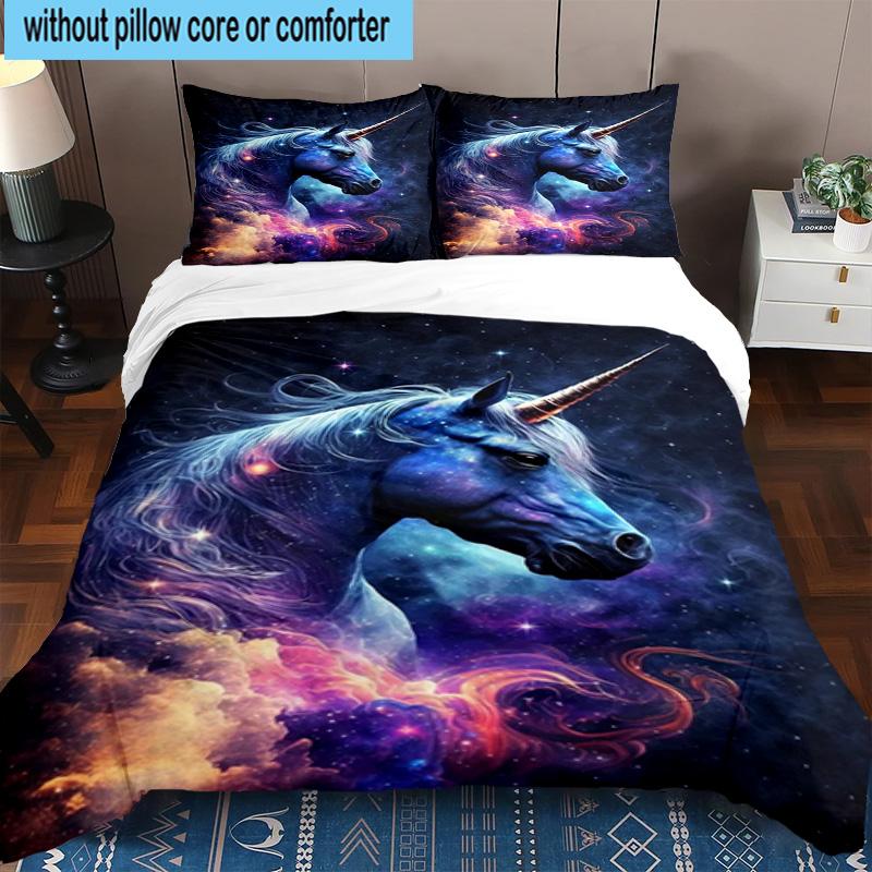 Magical Unicorn Garden 3pcs Bedding,Including 1pc Duvet Cover And 2pcs Pillowcases Perfect for Christmas,Ideal for Bedroom, Dormitory