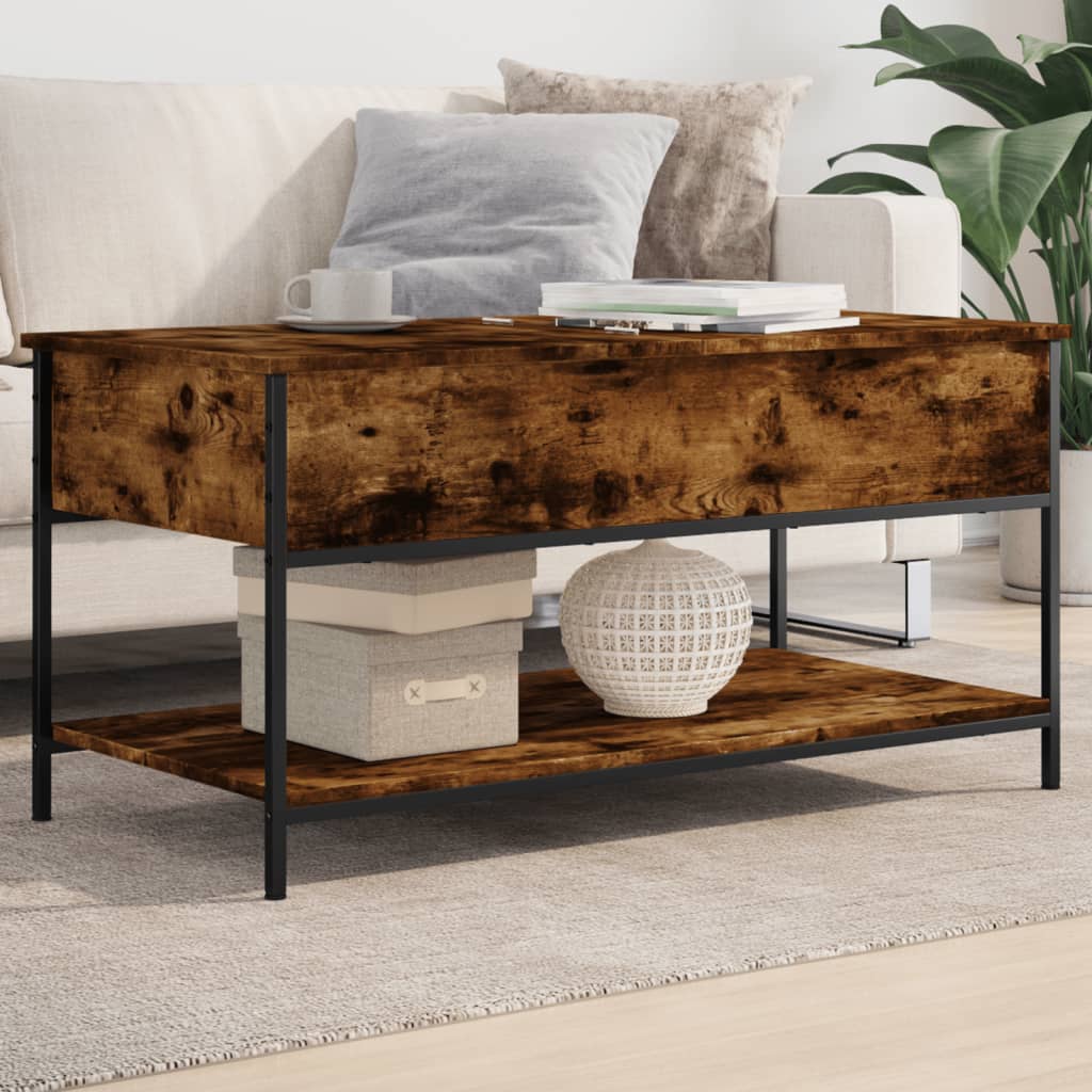 Coffee Table Smoked Oak 100x50x50 cm Wood Based Material and Metal