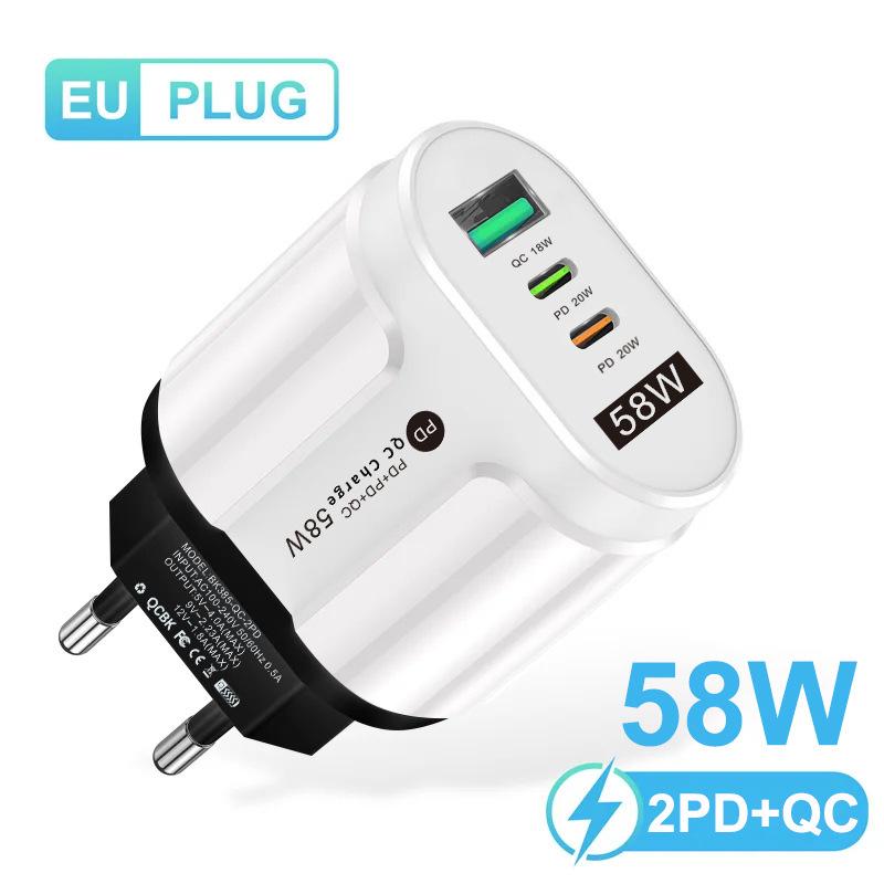 Многопортовое зарядное устройство GaN Европейского стандарта PD33W QC3.0 с быстрой зарядкой 9В/12В