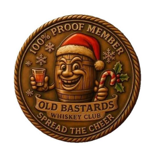 Old Bastard Whiskey Club Coin Holiday Vintage Whiskey Challenge Coin for Men Whiskey Lovers Bar Collectors