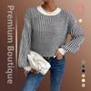 Осенне-зимний пуловер с круглым вырезом для женщин с вертикальным узором, повседневный вязаный топ