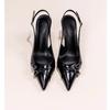 Women's High-heeled Shallow Mouth Shoes Summer Elegant Buckle Decorated Black Shoes
