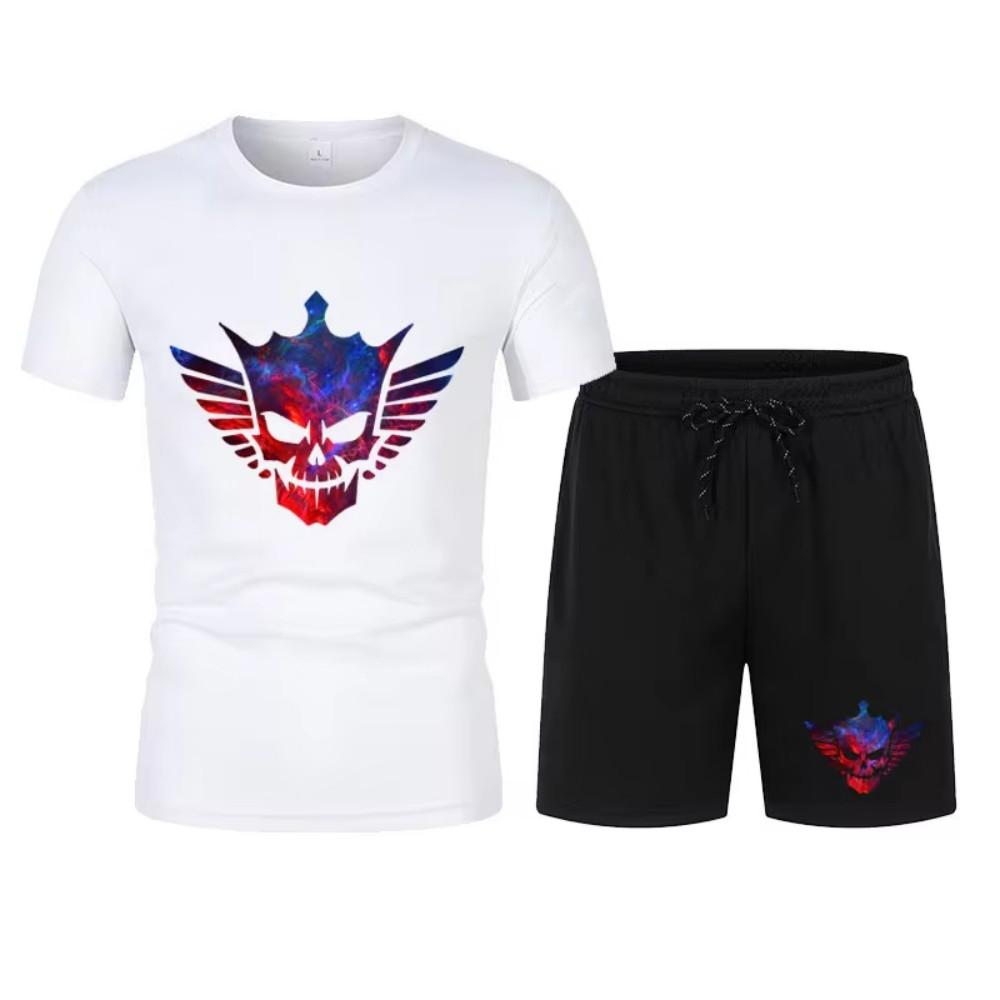 2025 Новый мужской черный Cody Rhodes Skeleton Mesh футболка + шорты комплект летний дышащий быстросохнущий короткий рукав толстовка спортивный комплект
