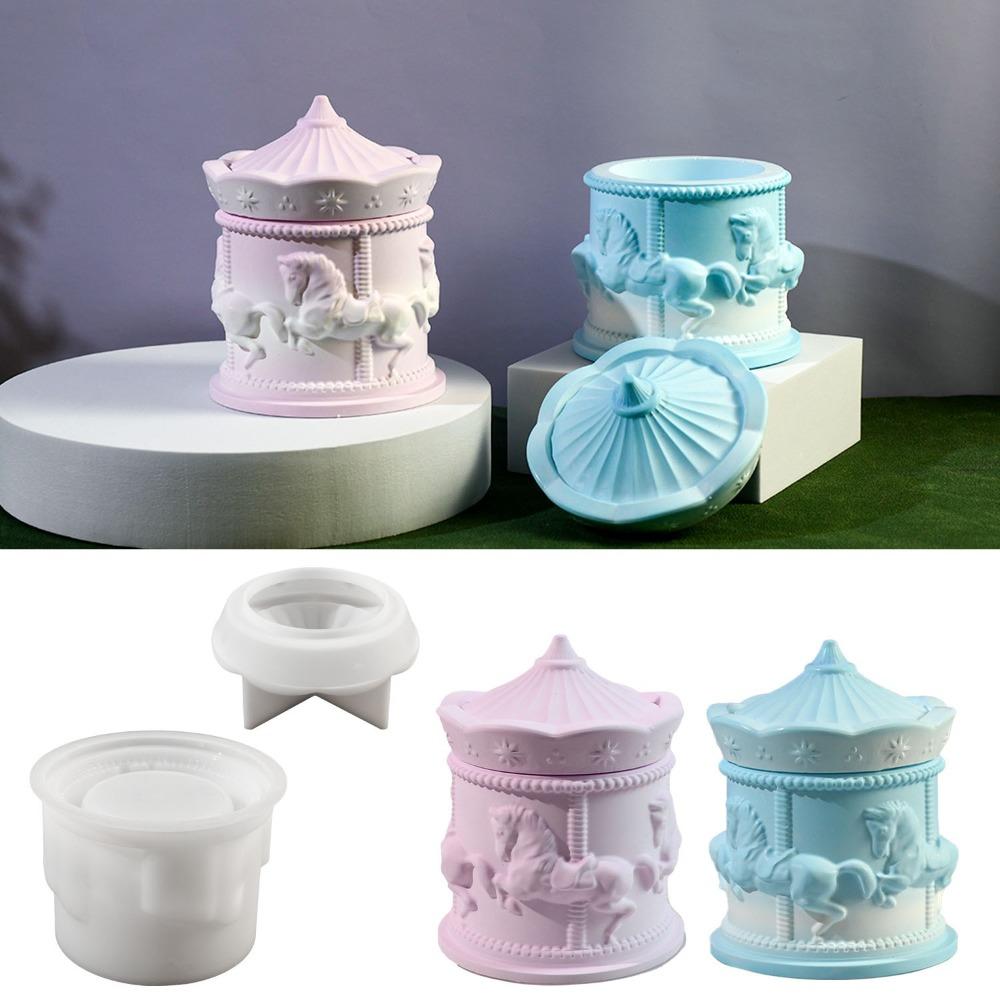 DIY Crafts Carousel Storage Box Mold 3D Candle Cup Molds Epoxy Cement Mould  Home Living Room
