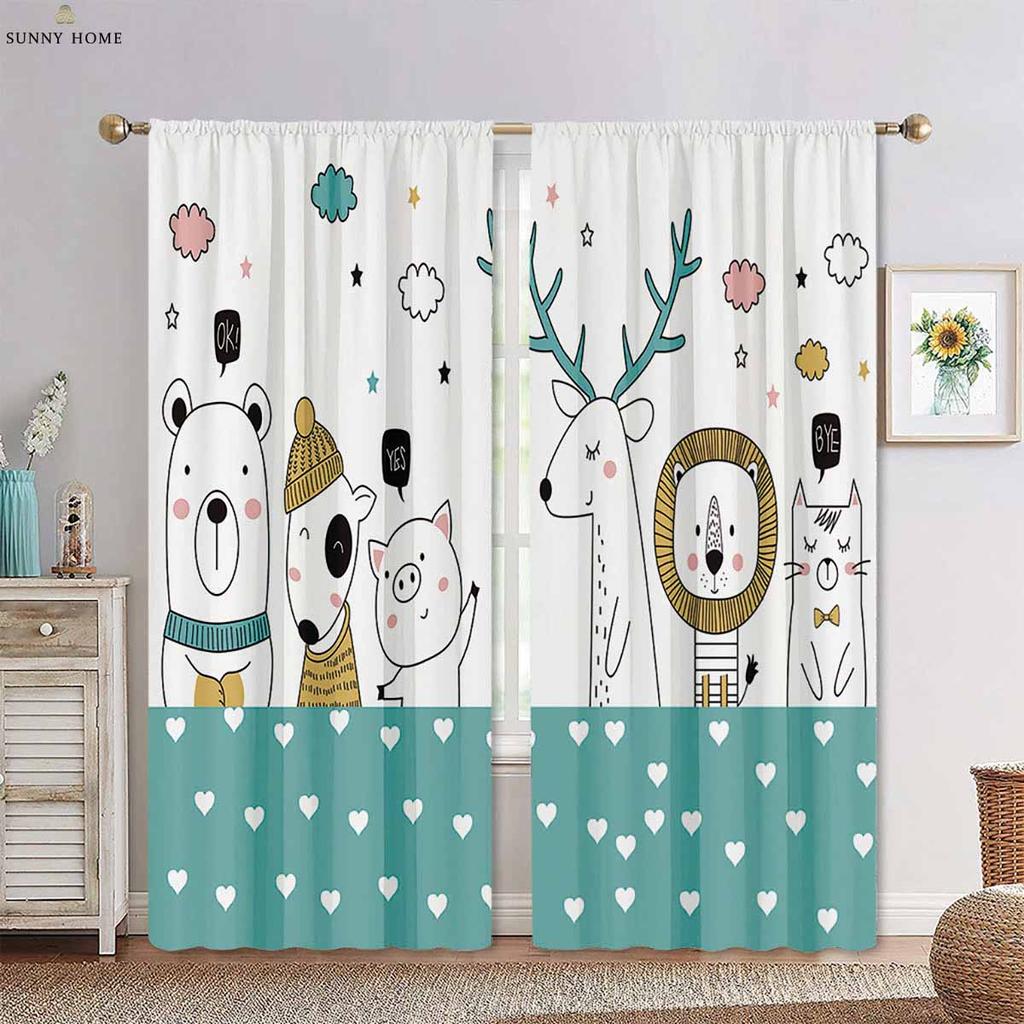 Шторы с рисунком лесных животных из мультфильмов, подходящие для гостиной, кухни, детской комнаты, декоративные шторы, 2 шт.