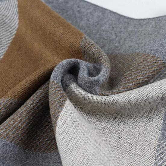 Men Scarf Plaid Print Winter Warm Thick Imitation Cashmere Long Scarf Medium Length Shawl Cold Weather Accessory