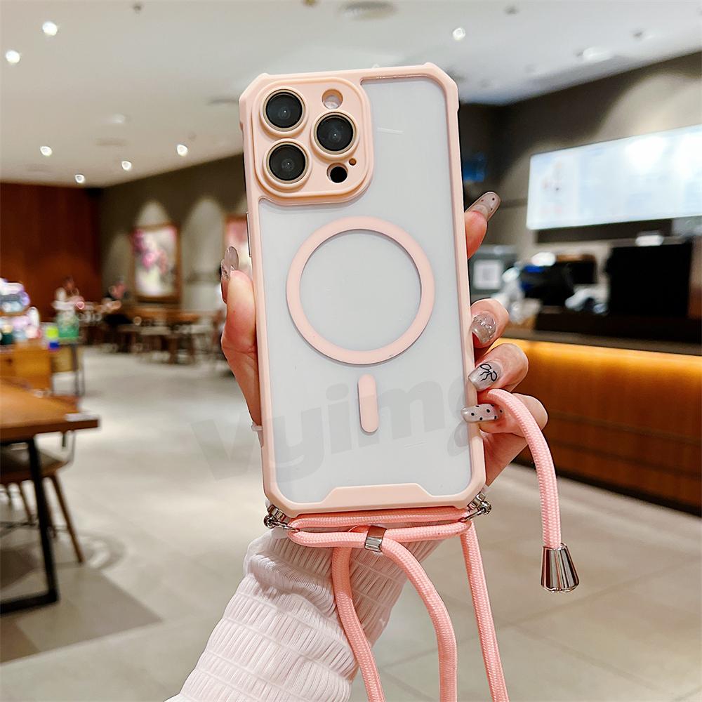 Магнитный прозрачный чехол для iPhone 15 14 13 12 11 Pro Max Plus для Magsafe Crossbody Lanyard Жесткий акриловый чехол