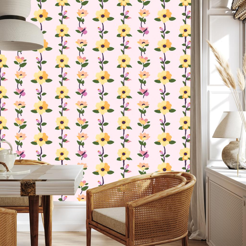 Cottagecore Flowers Wallpaper White and Cream for Living Room and Bedroom 50x1000