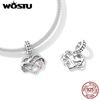 WOSTU Стерлингового серебра 925 пробы, милое сердце, подвеска в форме кота, подвеска из бисера для женщин, подходит для оригинального браслета «сделай сам», ожерелье, ювелирное изделие, подарок