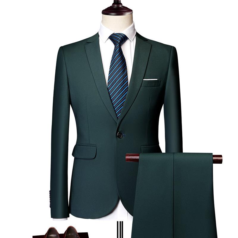 Данмо (Куртка+Брюки) Мужской комплект костюмов Формальные пиджаки Slim Fit Деловой смокинг 2 шт. Костюм Жениха Свадебное платье Мужской костюм S-6XL