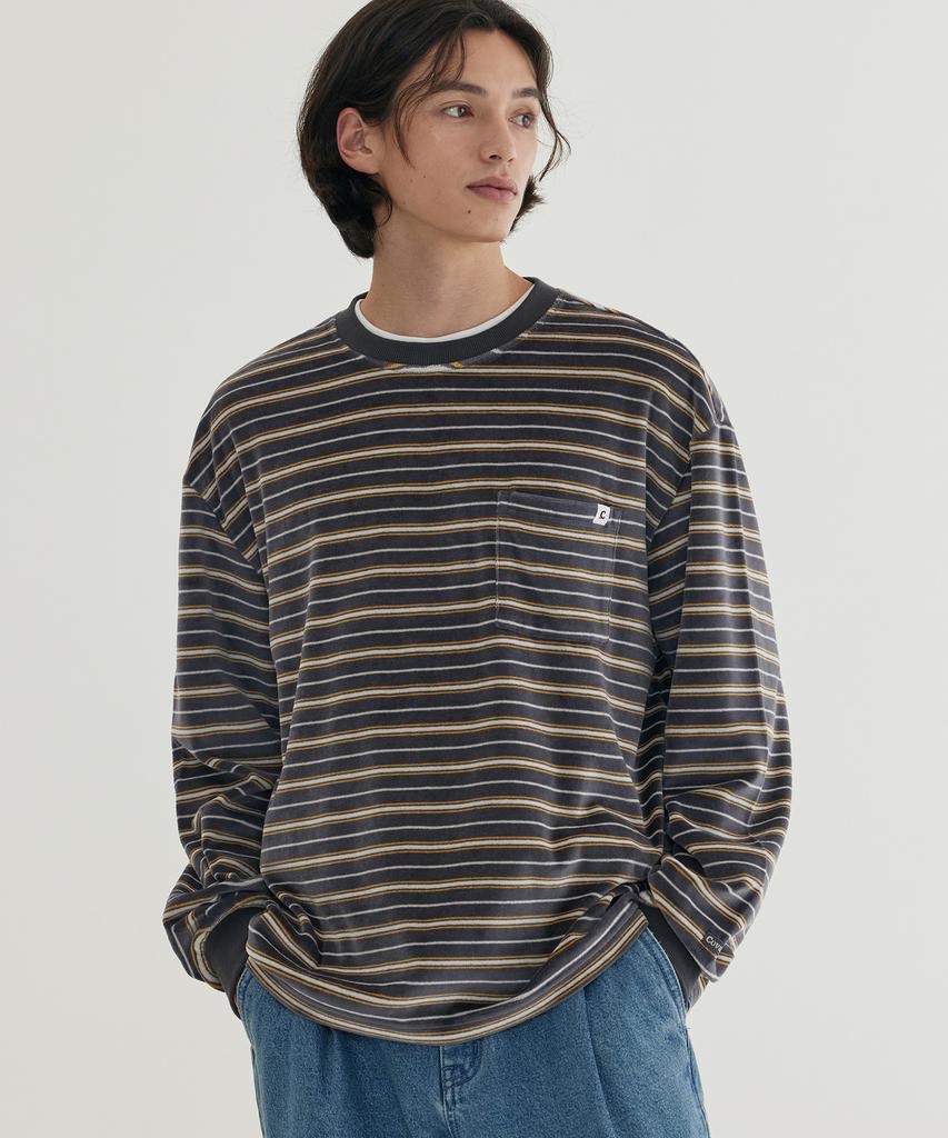 COVERNAT Velour Stripe Long Sleeve Gray