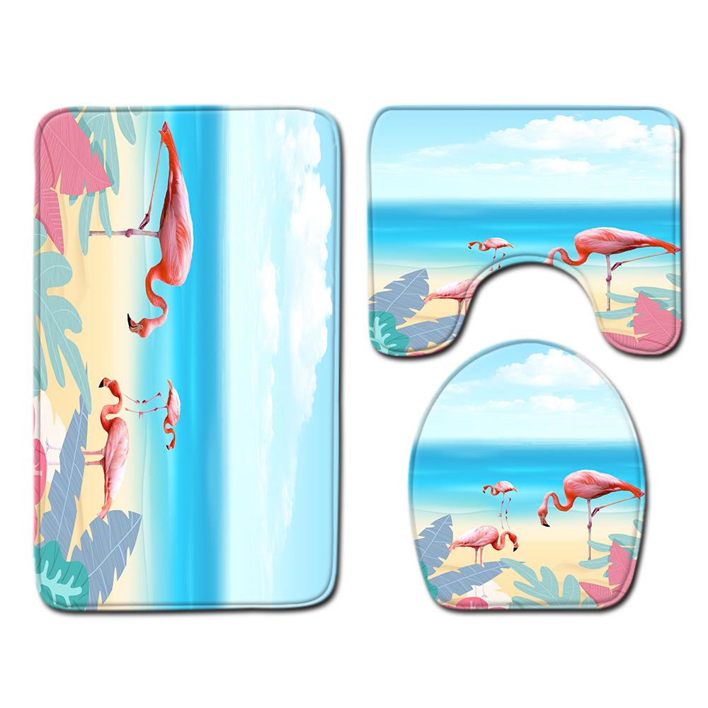 Flamingo Bathroom Toilet Three-Piece Floor Mat Doormat Bathroom Carpet