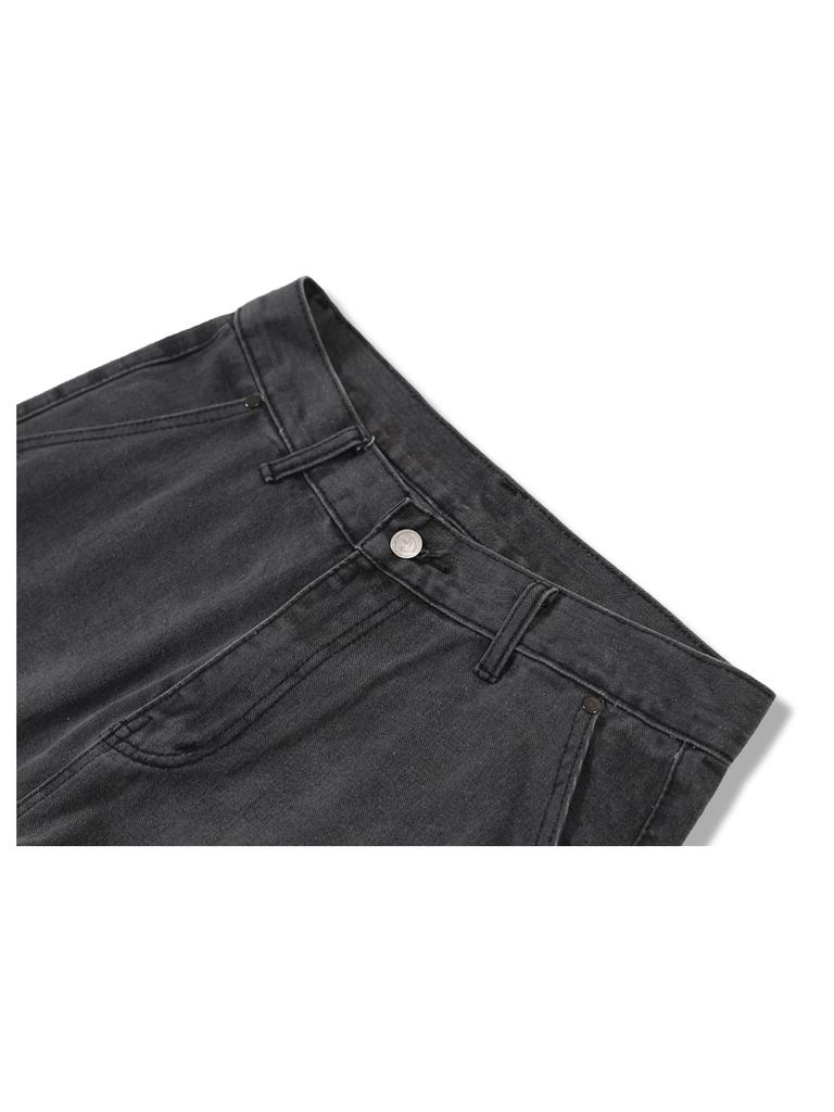 GUBIN Wide Rivet Point Denim Pants - Gray