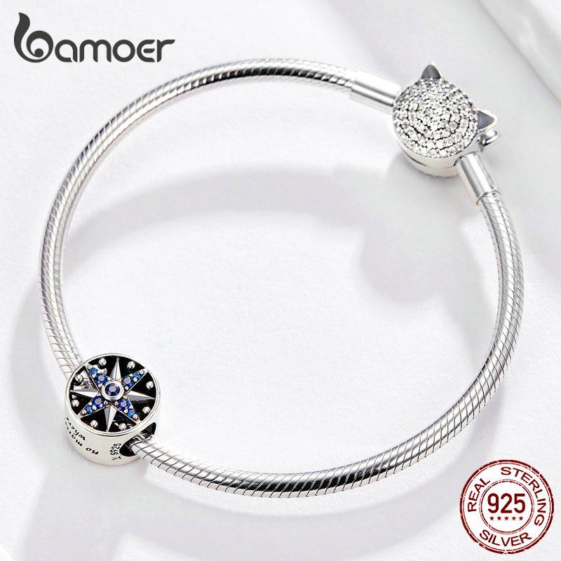 BAMOER 925 Sterling Silver Compass Round Metal Beads for Women Bracelet Bangle & Necklace