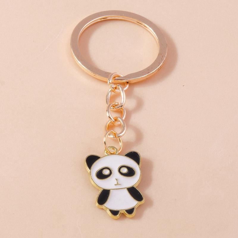 Lovely Enamel Panda Keychain Bamboo Keyring for Men Women Car Key Holder Handbag Pendant DIY Handmade Jewelry Gift