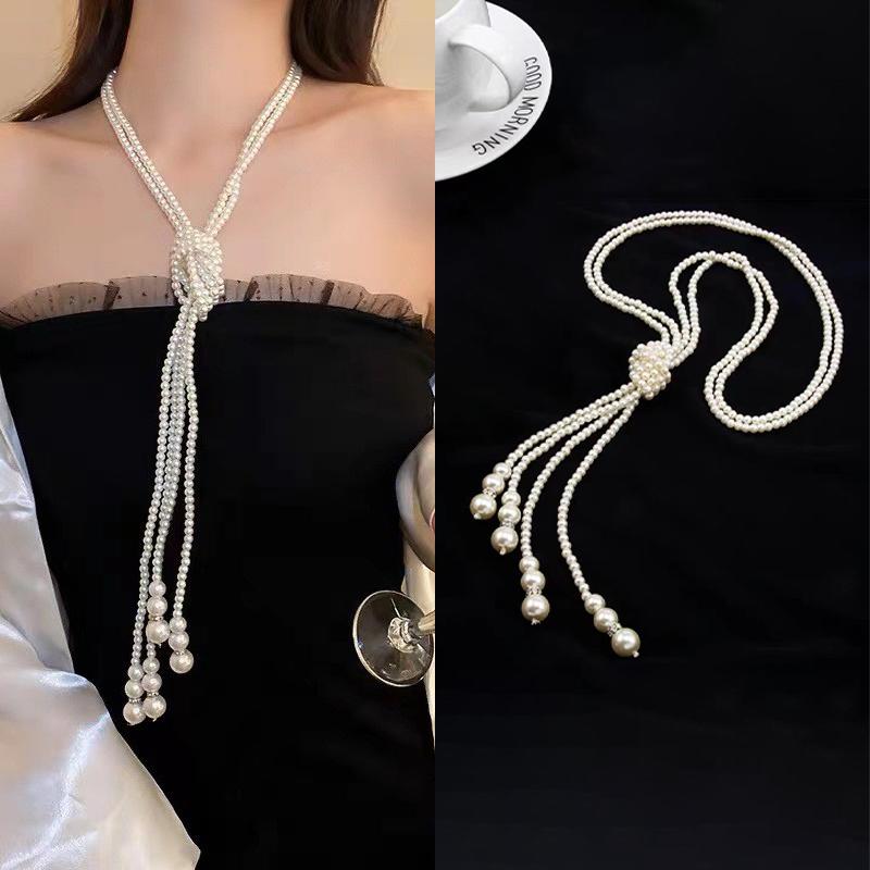 Элегантный двухслойный искусственный жемчуг свитер ожерелье для женщин женские воротники длинное цепное ожерелье