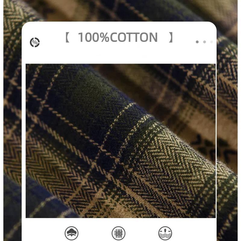 Рубашки весна/осень для мужчин, свободная рубашка в клетку в стиле ретро с двойными карманами, воротником-лацкан, мужская повседневная рубашка из чистого хлопка, молодежная верхняя рубашка