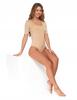 Women's Bodysuit, Fitted, Deep Neckline, Short Sleeves, MORAJ XXL BEIGE