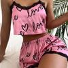Valentine's Day Cute Printed Pajamas Women's Spring/Summer Breathable Ice Silk Home Fury 2 Piece Sets