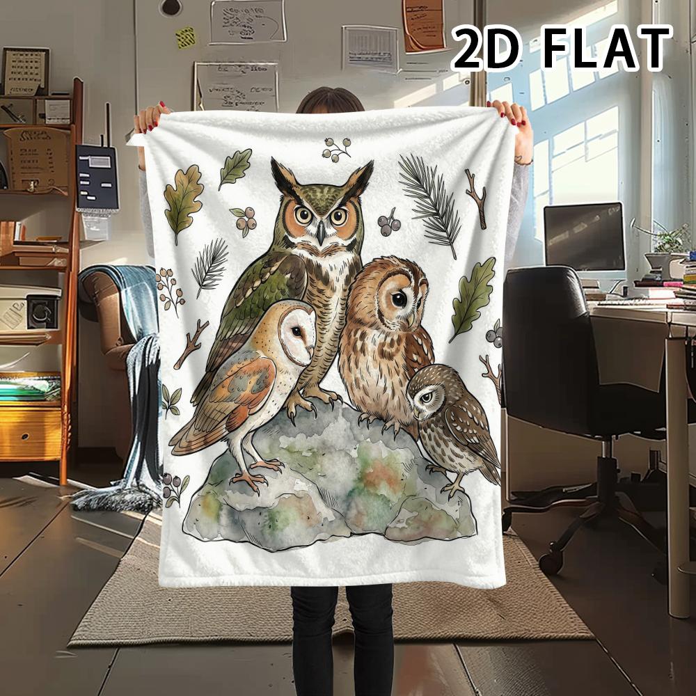 1Pc Collage Watercolor Owl Print Flannel Blanket,High quality Comfortable for All Seasons,Home Decor,Warmth and Comfort,Perfect for Christmas Gifts