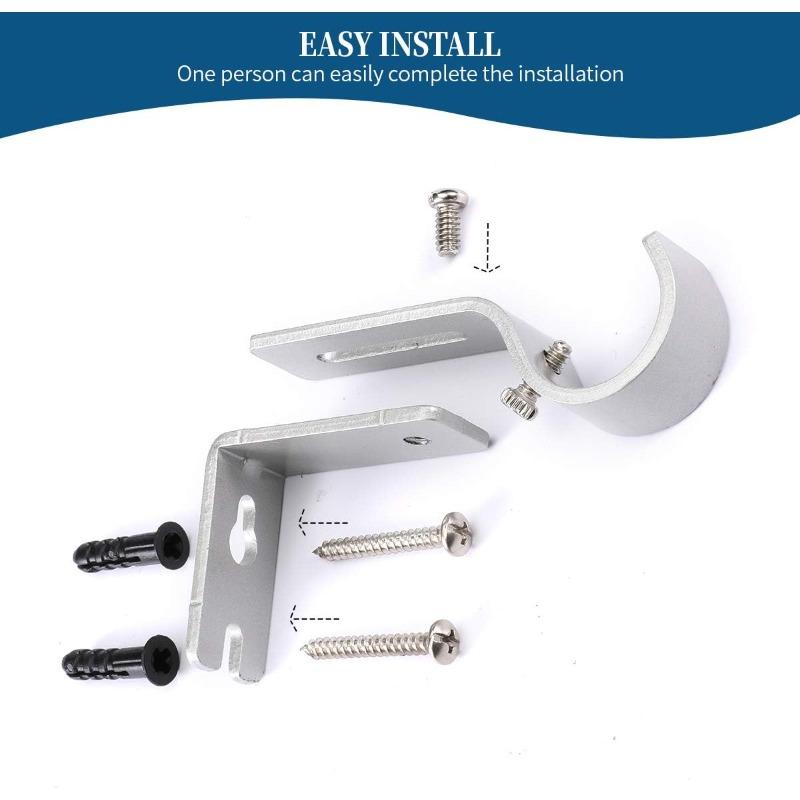 Heavy Duty Adjustable Curtain Rod Brackets Rod Holders for 1 Inch Rod, Silver Color, (Set of 2)