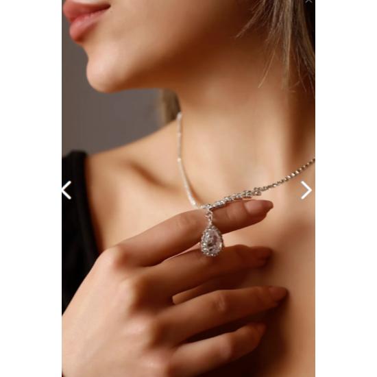 Аксессуар Текстильный Посеребренный Водный Путь Циркон Камень Ожерелье Серьги Набор Свадебный Комплект Ювелирных Изделий Обручальный Набор Приглашение На Вечеринку Набор